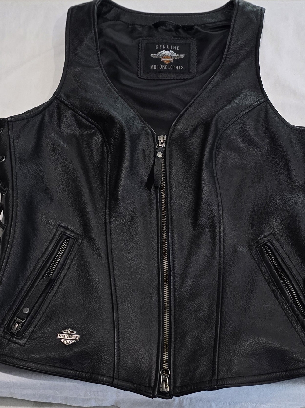 Harley-Davidson Black Leather Motorcycle Vest with Zip Pockets